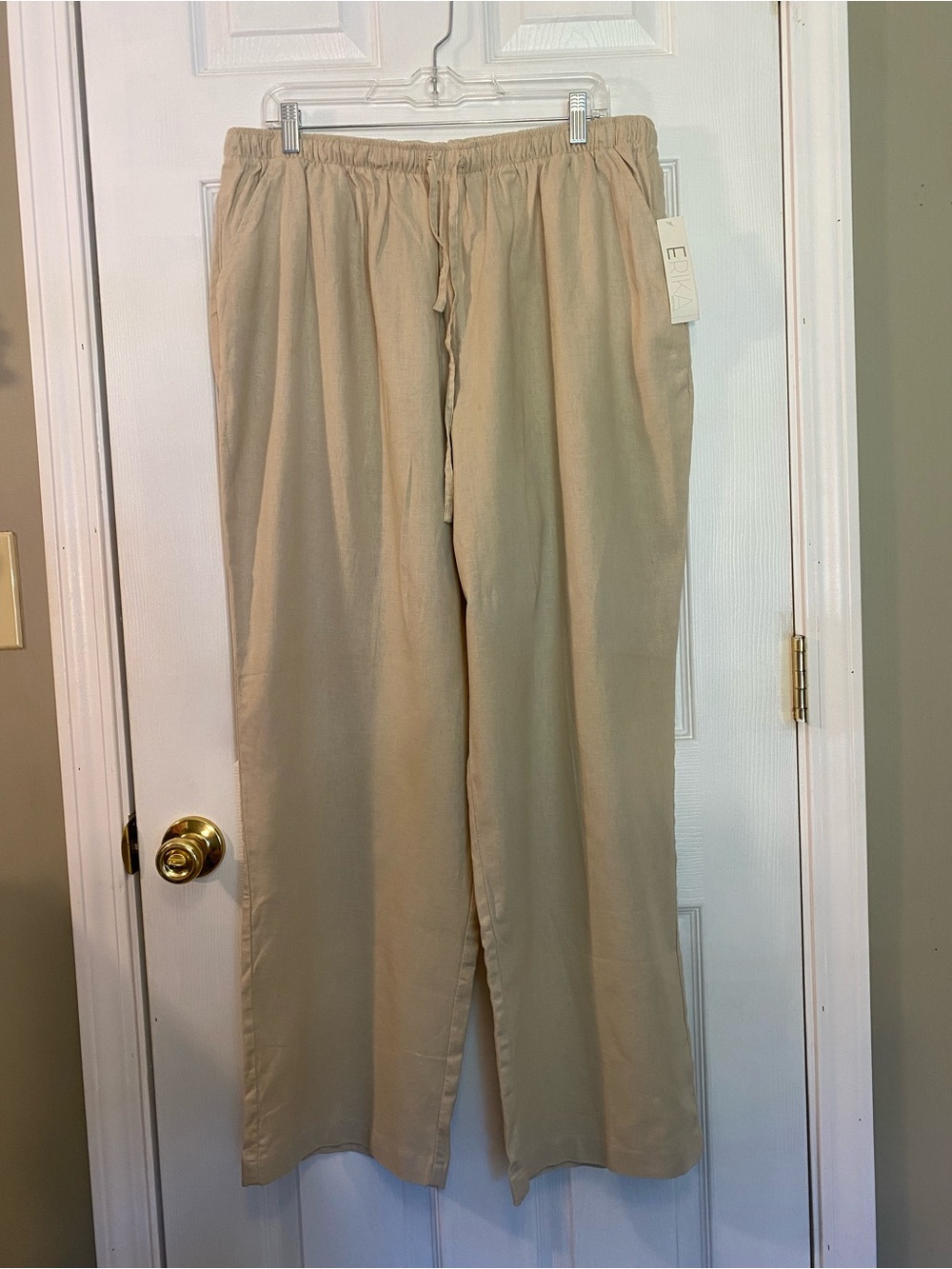 Erika Womens Drawstring Chinos in Light Beige NWT Sz 2X
